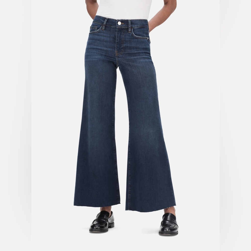 FRAME "Le Palazzo Crop" wide-leg jeans with a raw hem